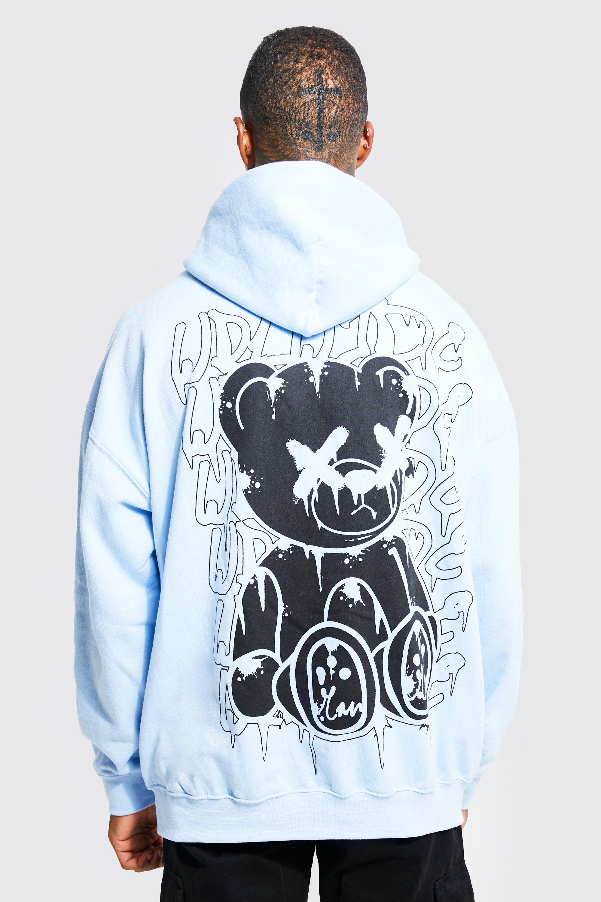 Oversized Graffiti Teddy Hoodie boohooMAN USA